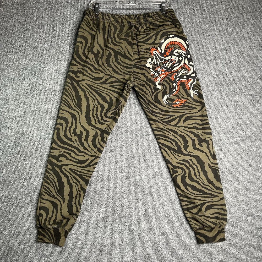 Ed Hardy‎ Zebra Print Dragon Logo Jogger Sweat Pants Men's Size Medium